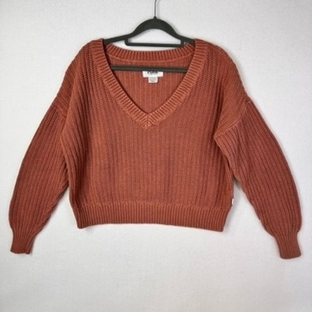 PINK Victorias Secret Cozy Knit V Neck Sweater Rust Cropped Size XS